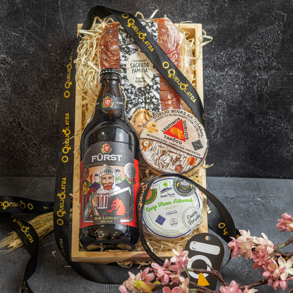 CESTA DE PRESENTE – 2 QUEIJOS MEIA CURA + SALAME  E CERVEJA ARTESANAL